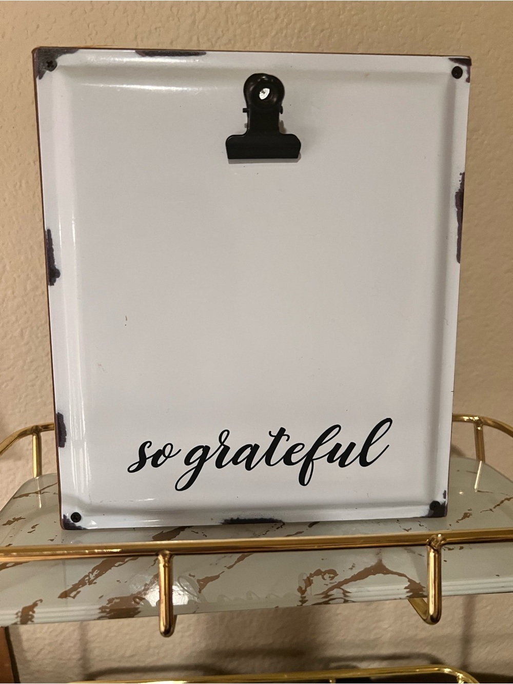 Kirklands White & Black "So Grateful" Metal Clip Sign